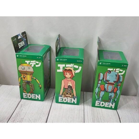 Netflix Eden Super 7 SuperVinyl Series Figure Set Of 3 A-37, Sara, E-92 NIB - Picture 2 of 4
